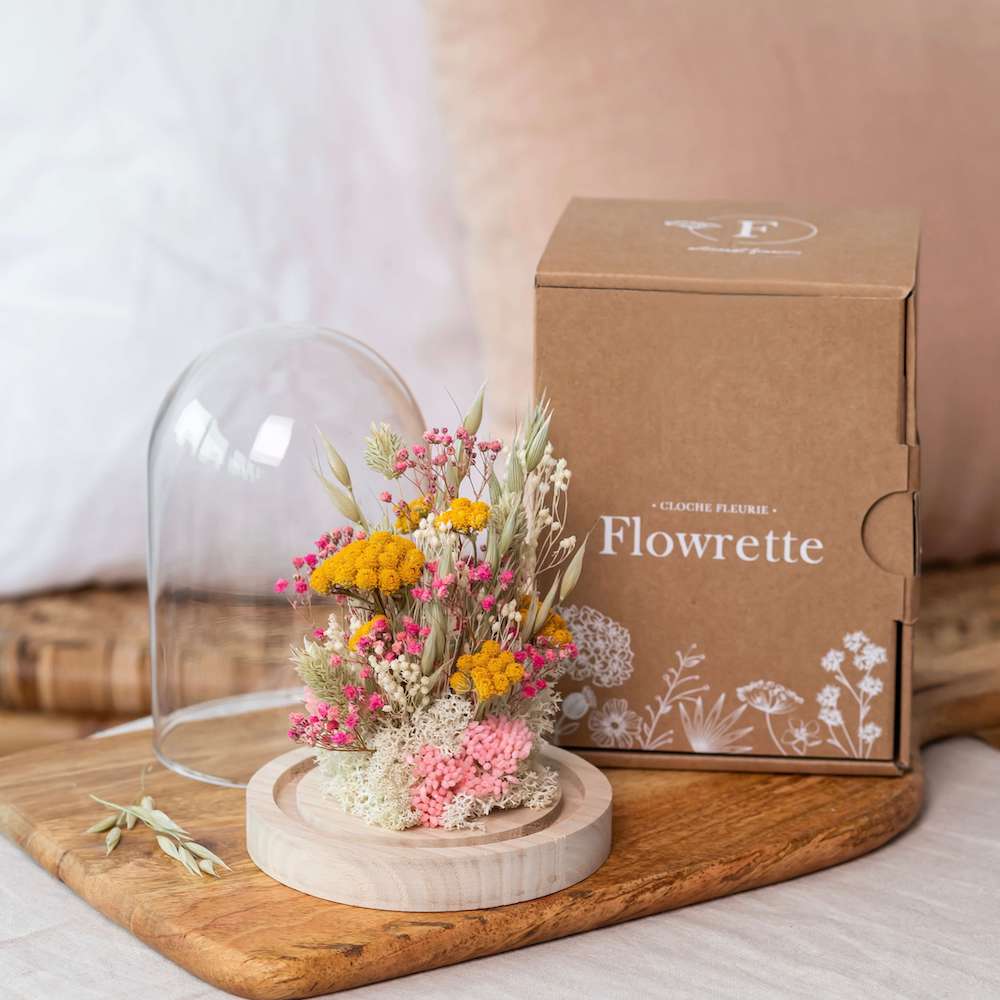 Flowrette Côme cloche fleurs séchées rose pastel