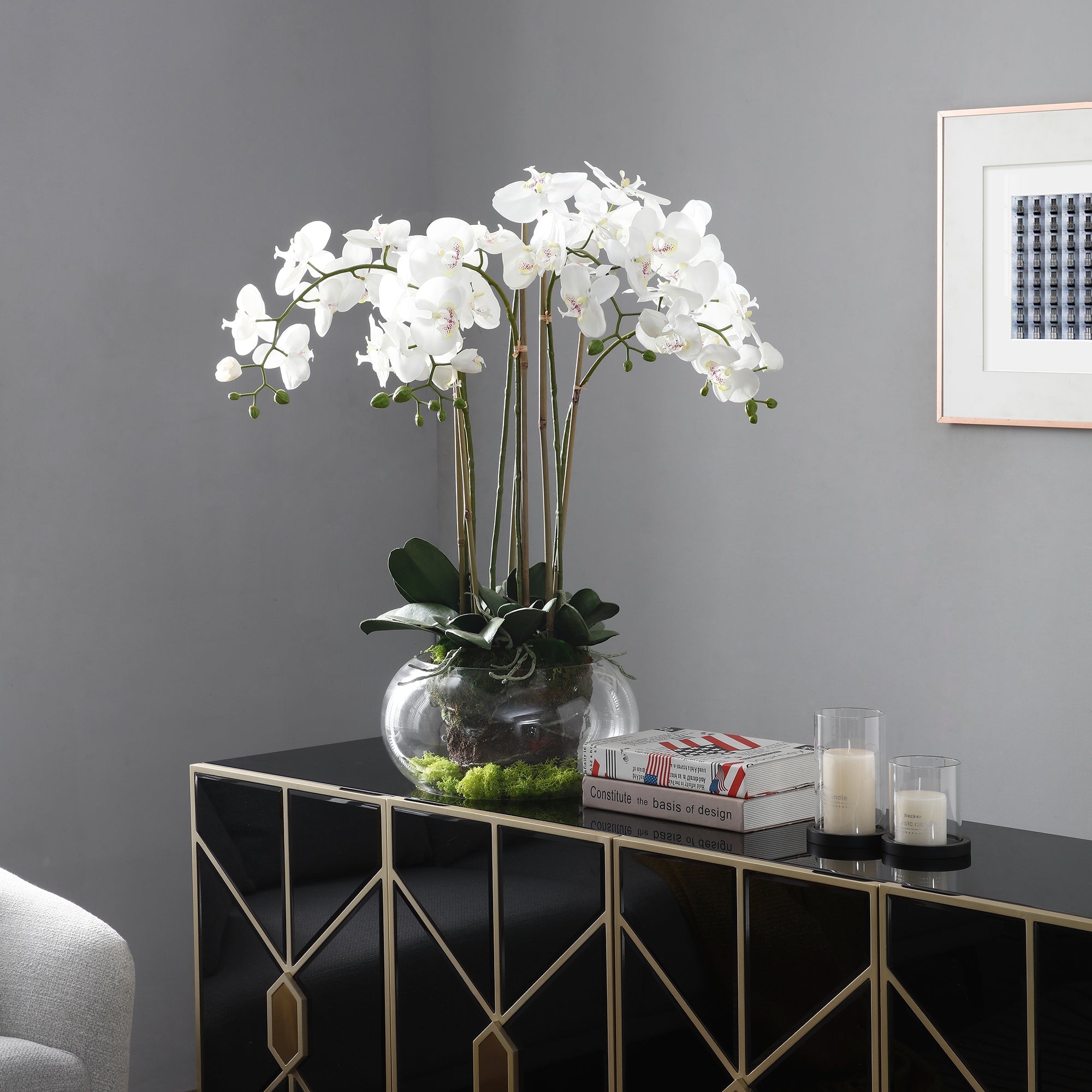 Sia orchidée artificielle terre 85 cm blanc
