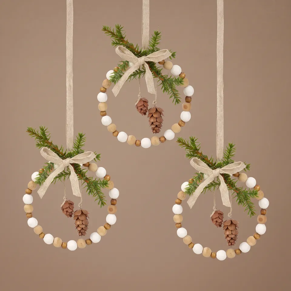 Sia Home Natura suspension Noël cercle bois 13 cm beige