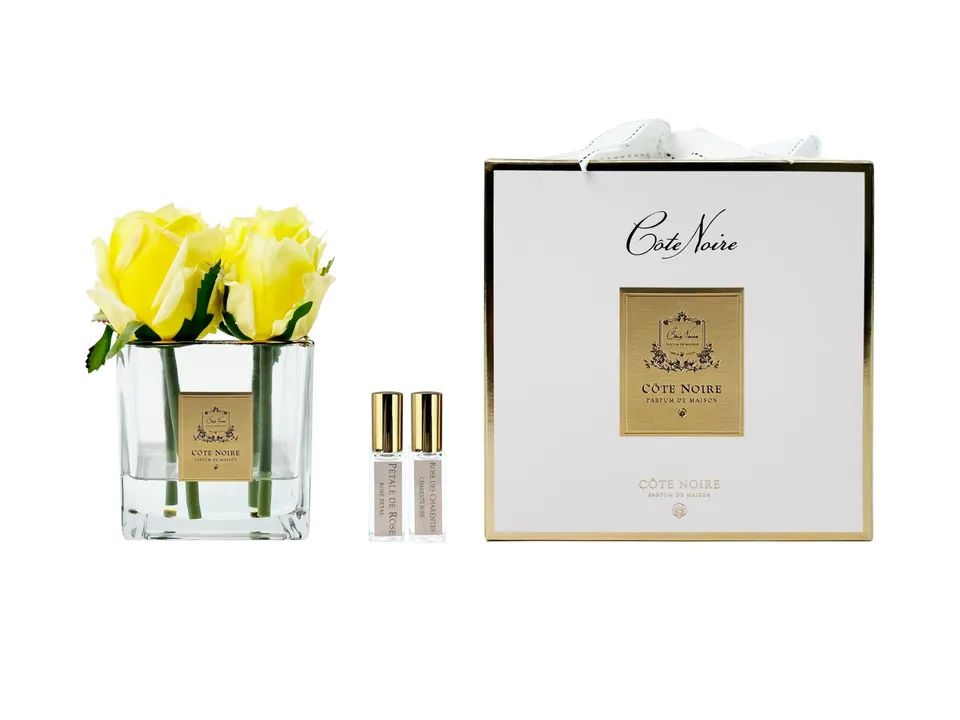 Côte Noire Couture Rosebuds SVC408 4 roses jaunes carré