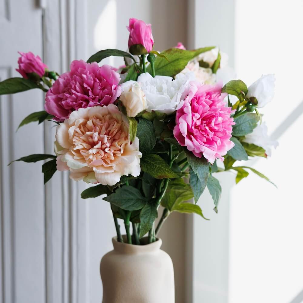 Flowrette Pivoines bouquet fleurs artificielles rose blanc