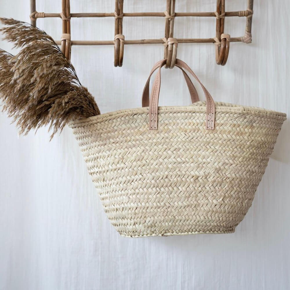 Flowrette Décoration panier osier Témara anses cuir