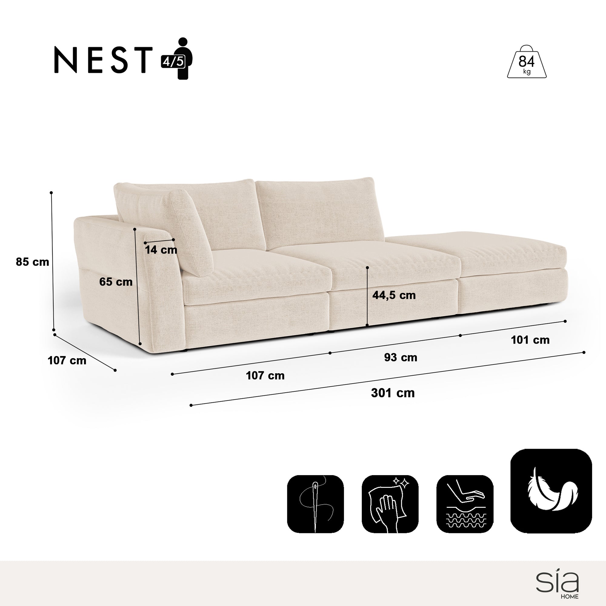 Sia Home Nest canapé modulable gauche 4-5 places tissu
