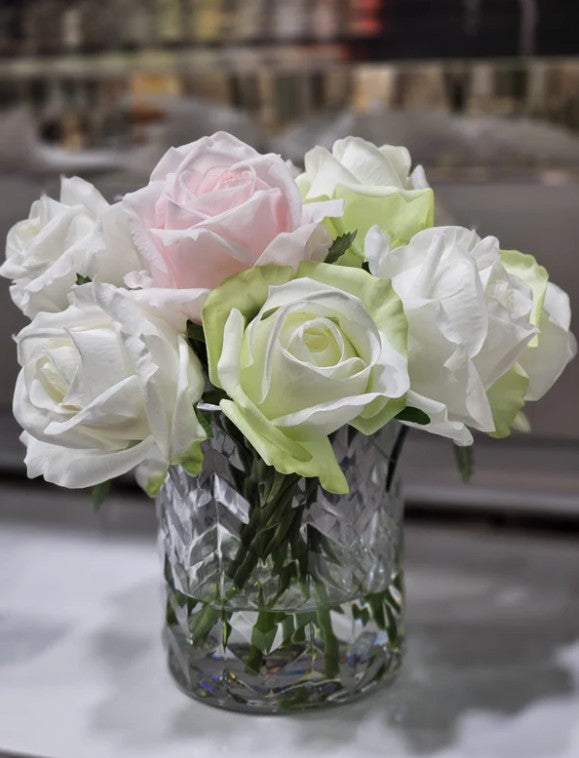 Côte Noire Herringbone Flowers HCF13 roses rose vert blanc