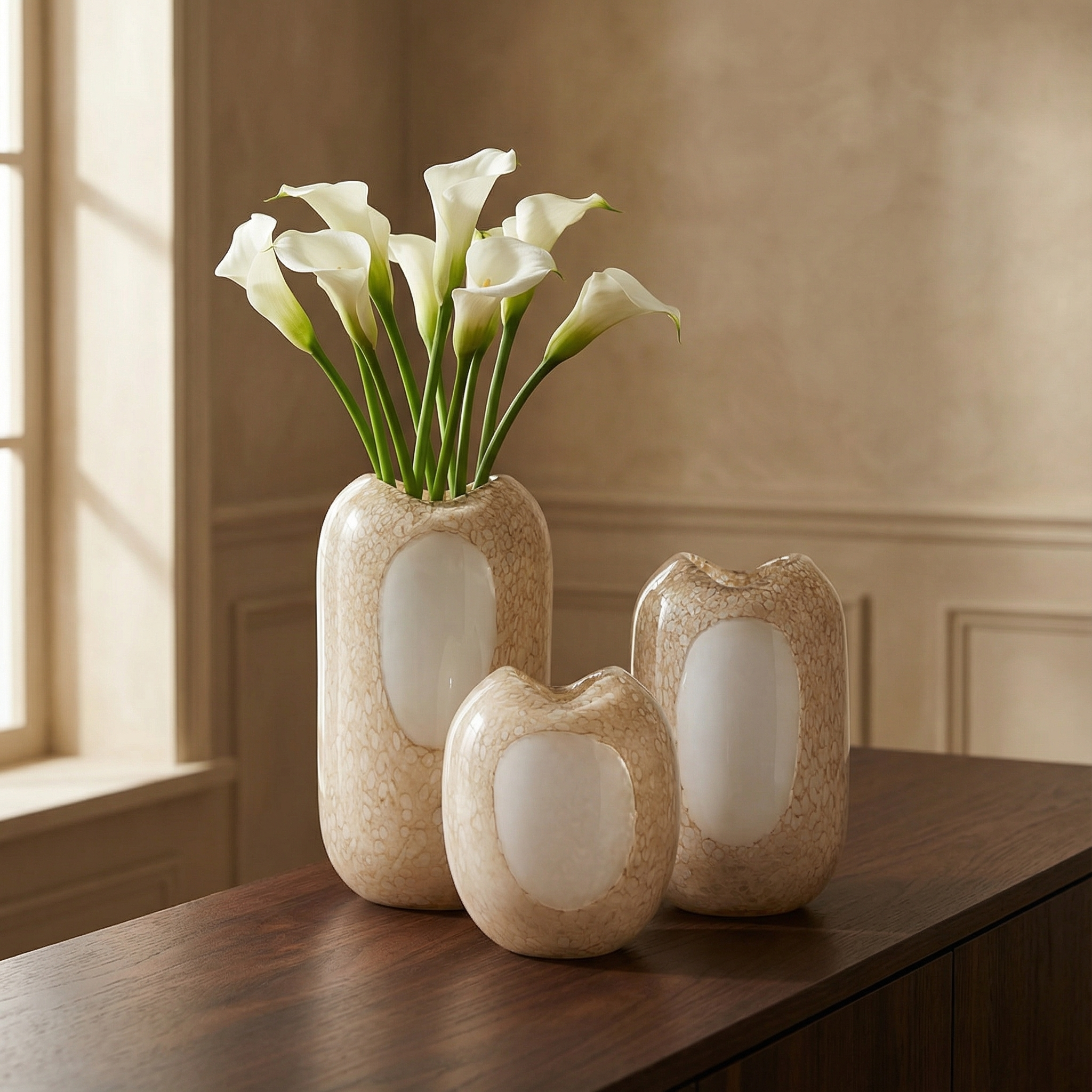 Sia Home Vase Opale 32 cm vase verre soufflé beige