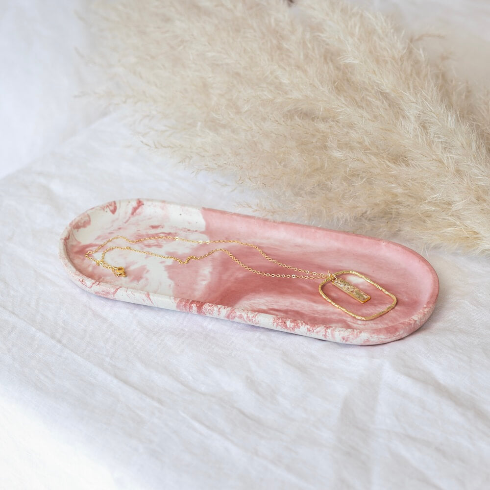 Flowrette Vide-poche béton marbré rose ovale