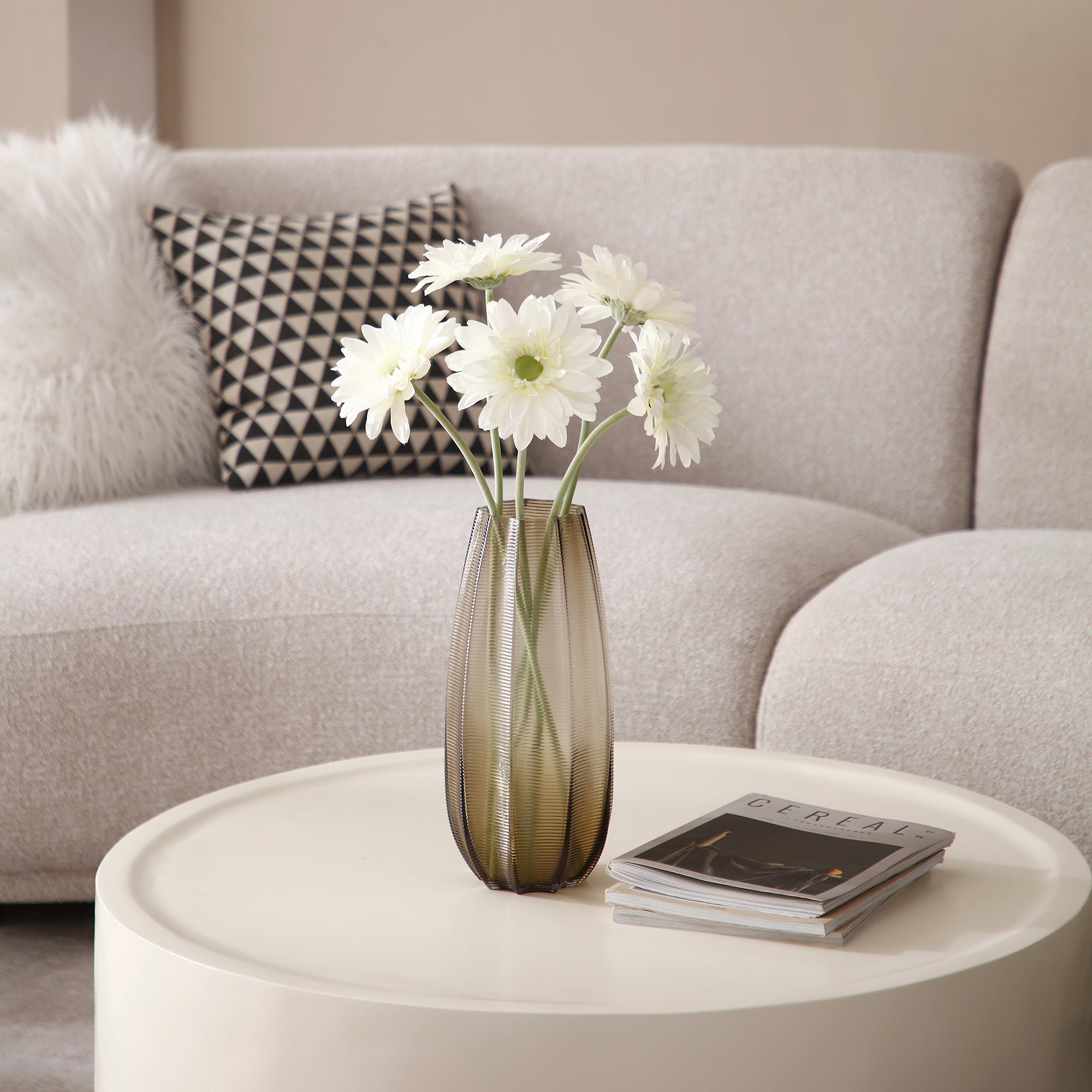 Sia Home Gerbera tige fleur artificielle blanche 59 cm