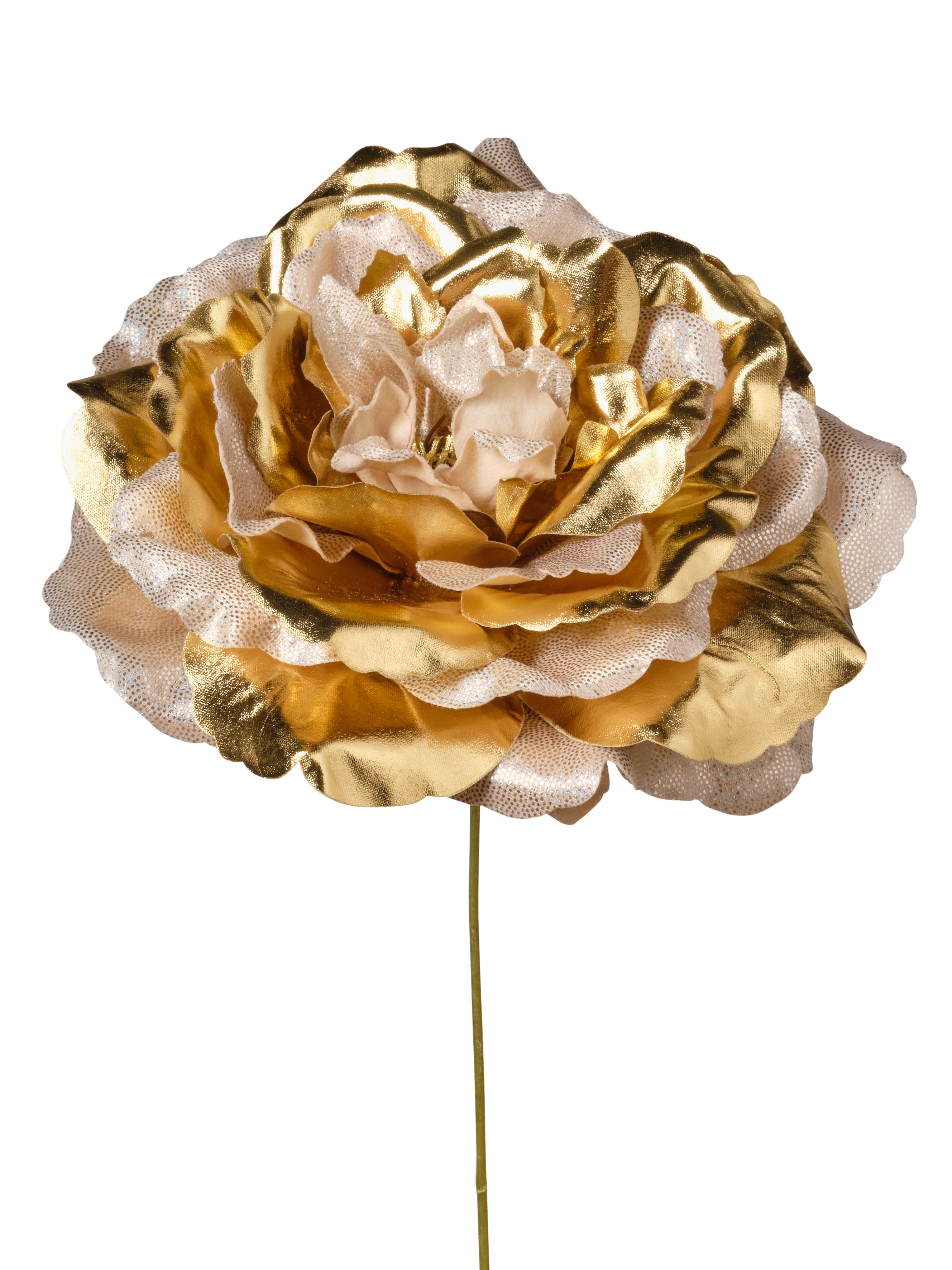 Feuillazur Rungis Rose métallique fleur Noël rouge tige 150cm
