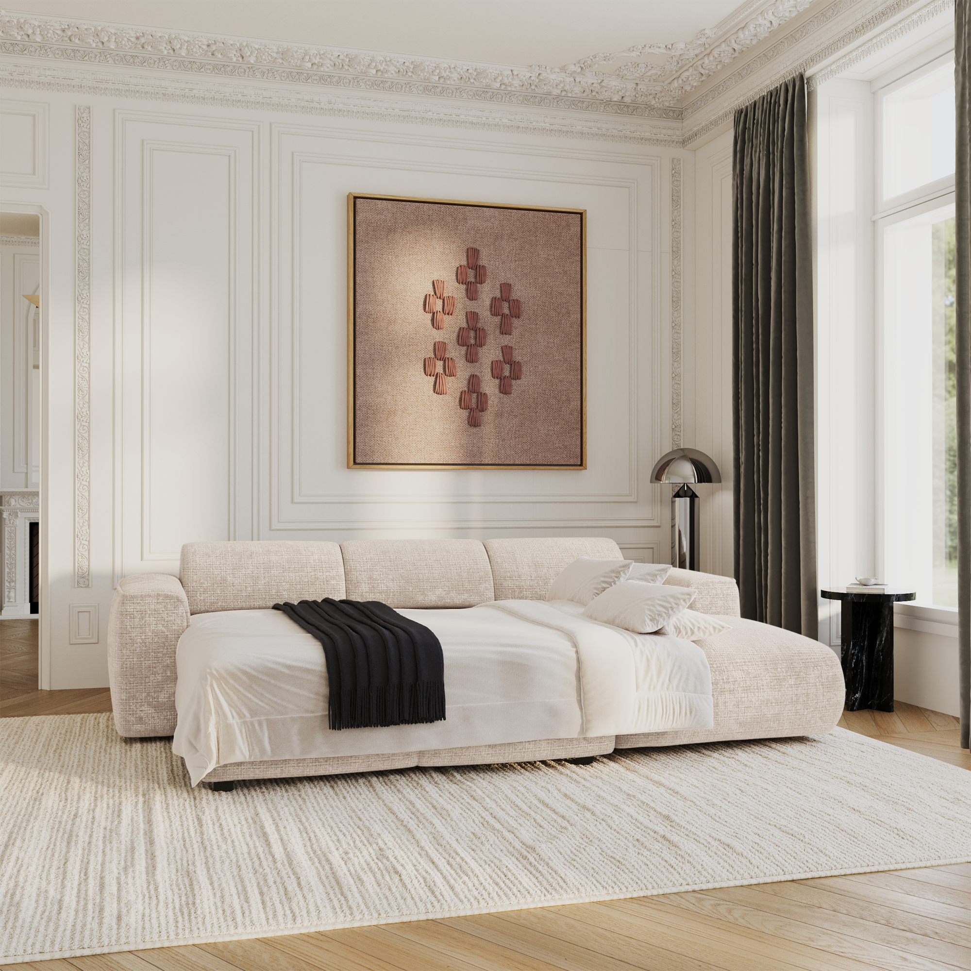 Sia Home Yuma canapé convertible angle droit crème 5 places
