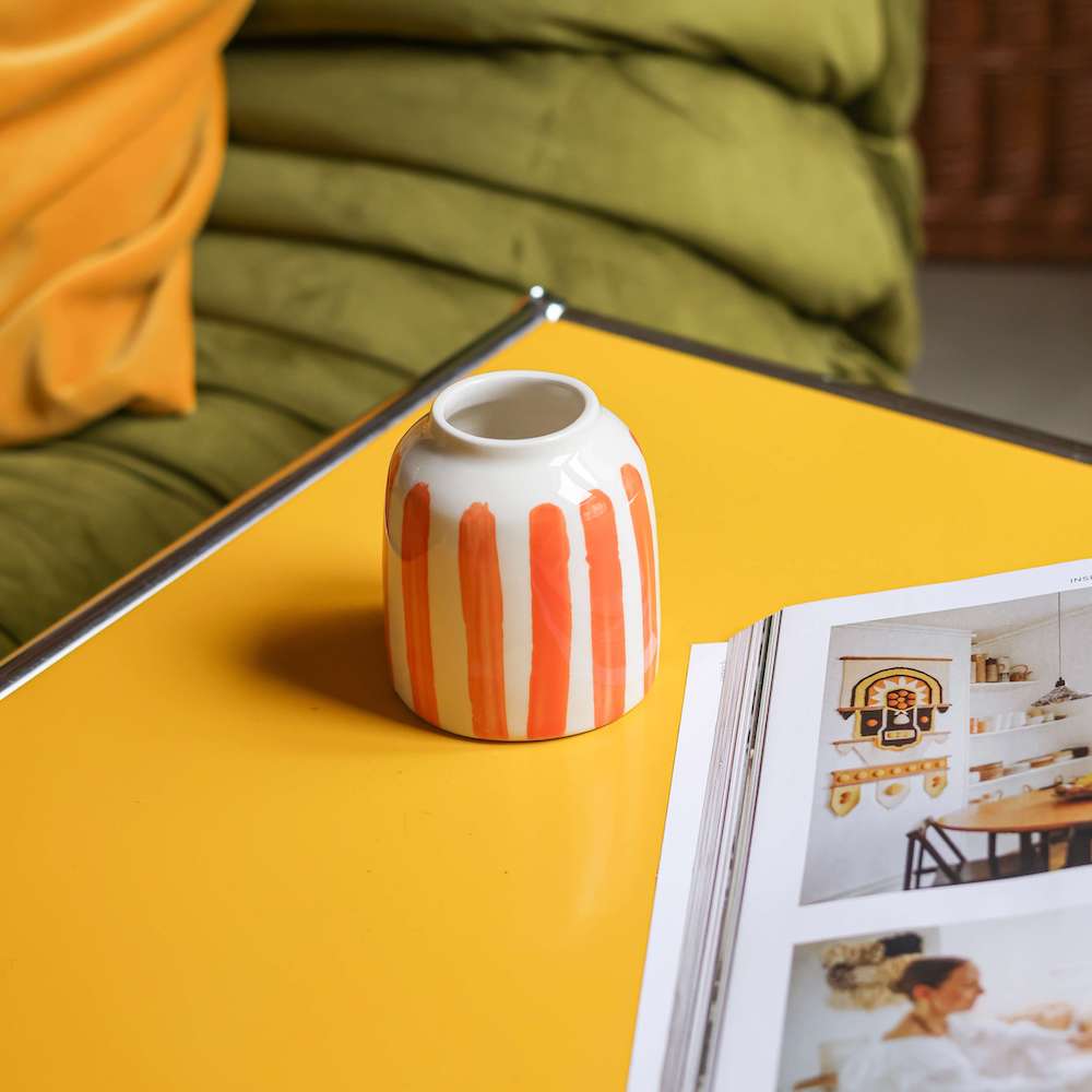 Flowrette Soliflore rayé vase céramique orange fait main