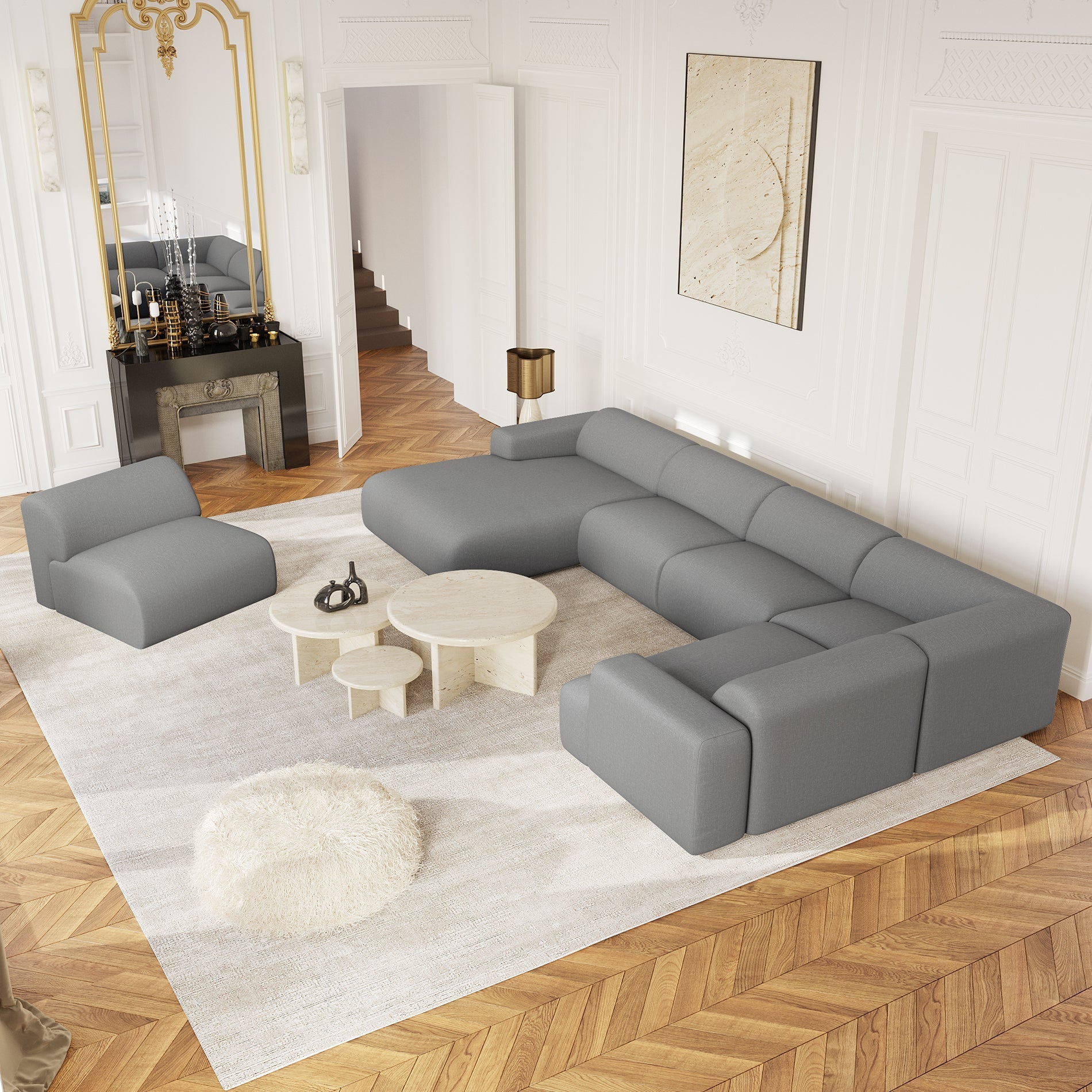 Sia Home Myra canapé panoramique beige 5 places arrondi