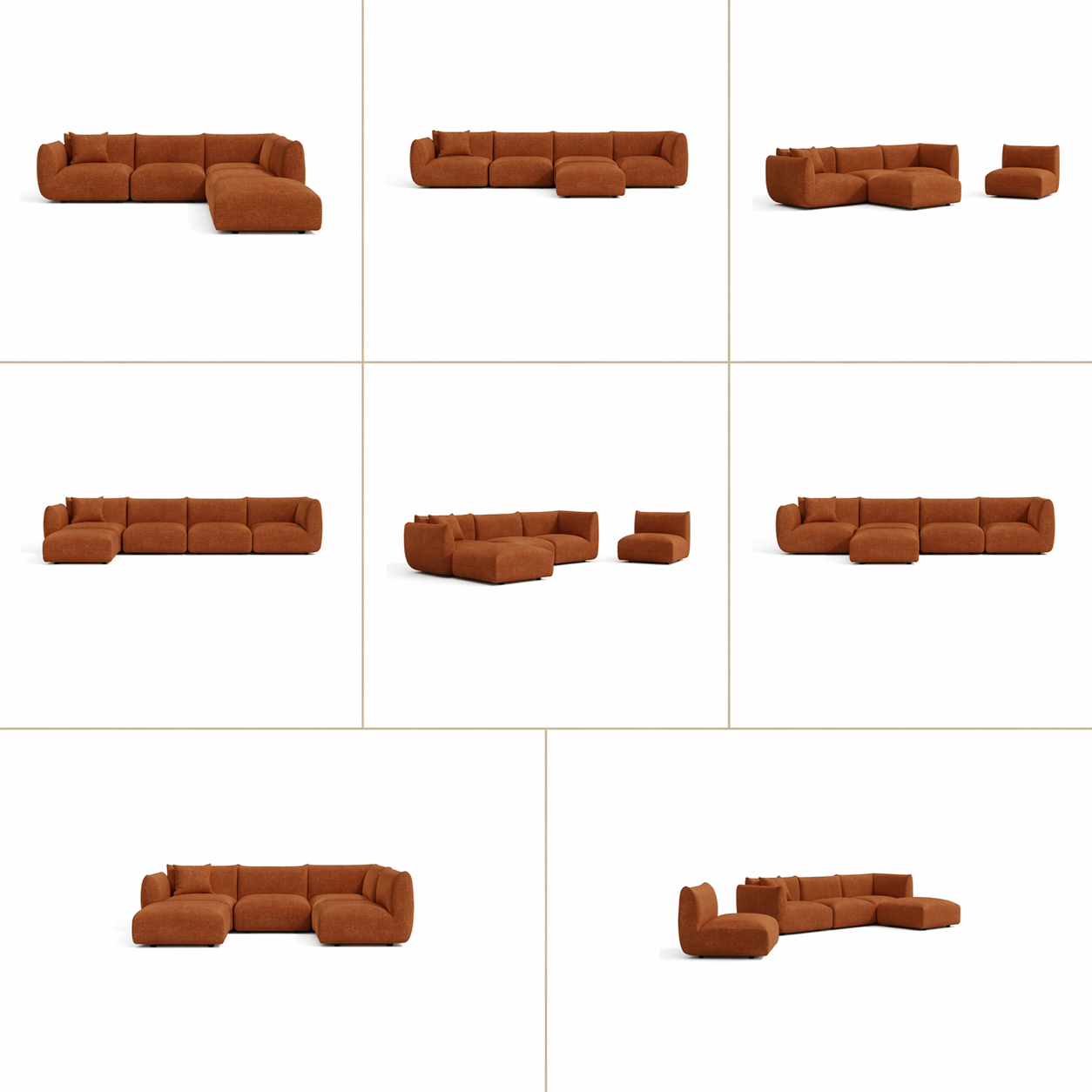 Sia Home Nooma canapé angle droit modulable 7 places terracotta