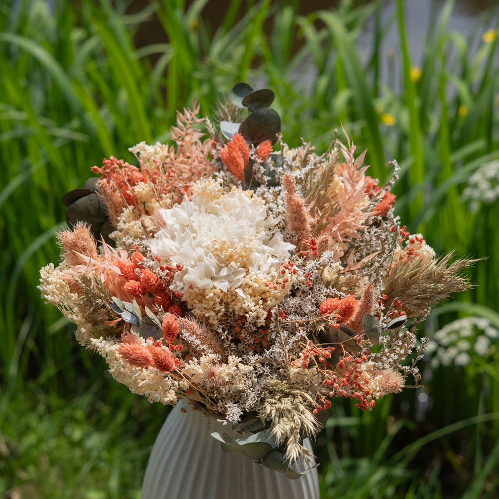 Flowrette Charles bouquet fleurs séchées taille M tons pêche