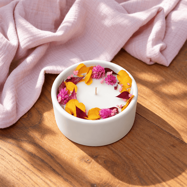 Flowrette Bougies Mirabelle bougie parfumée cire soja fleurs séchées