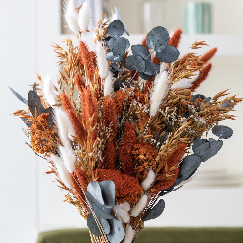 Flowrette Douceur bouquet fleurs séchées orange lagurus