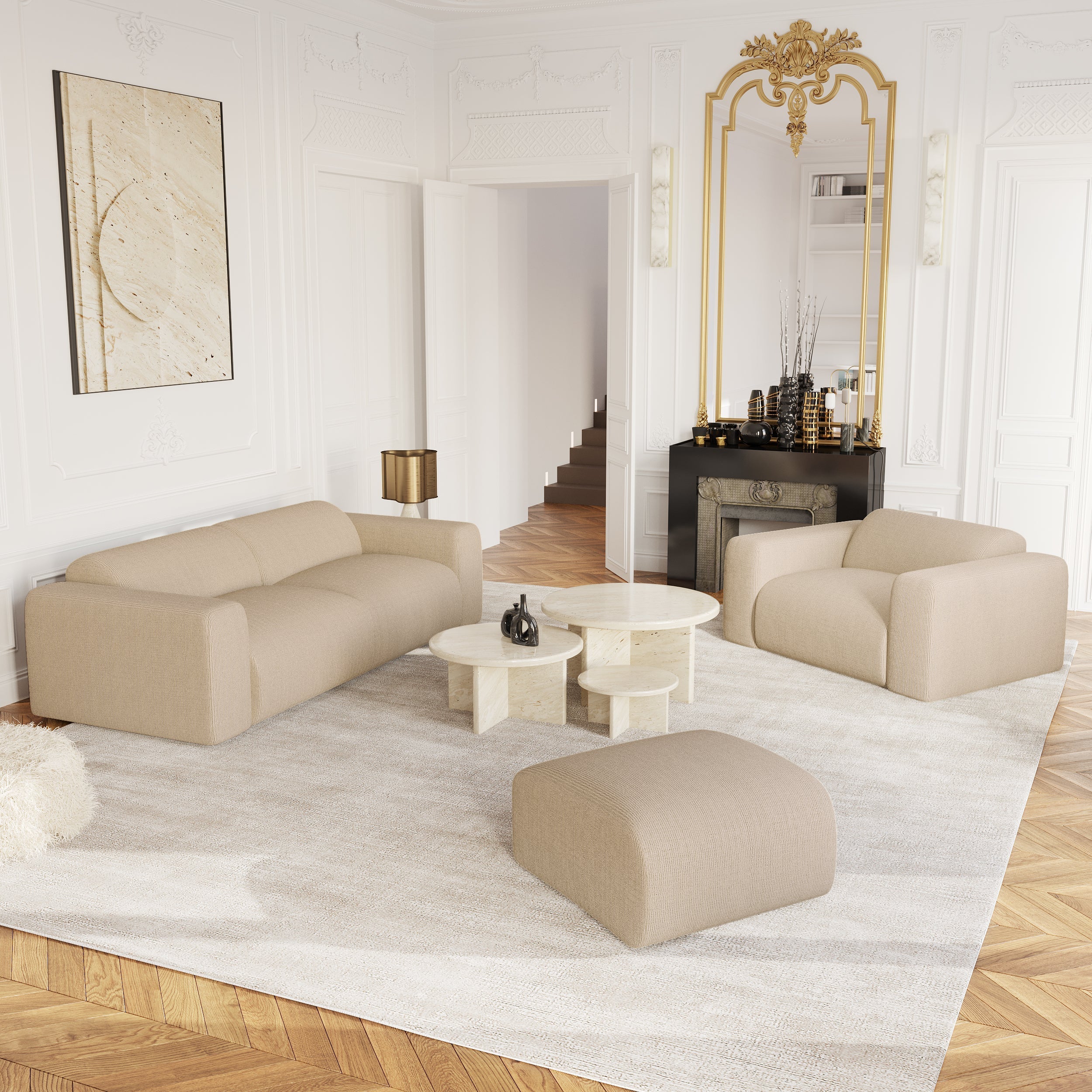 Sia Home Myra pouf beige tissu arrondi