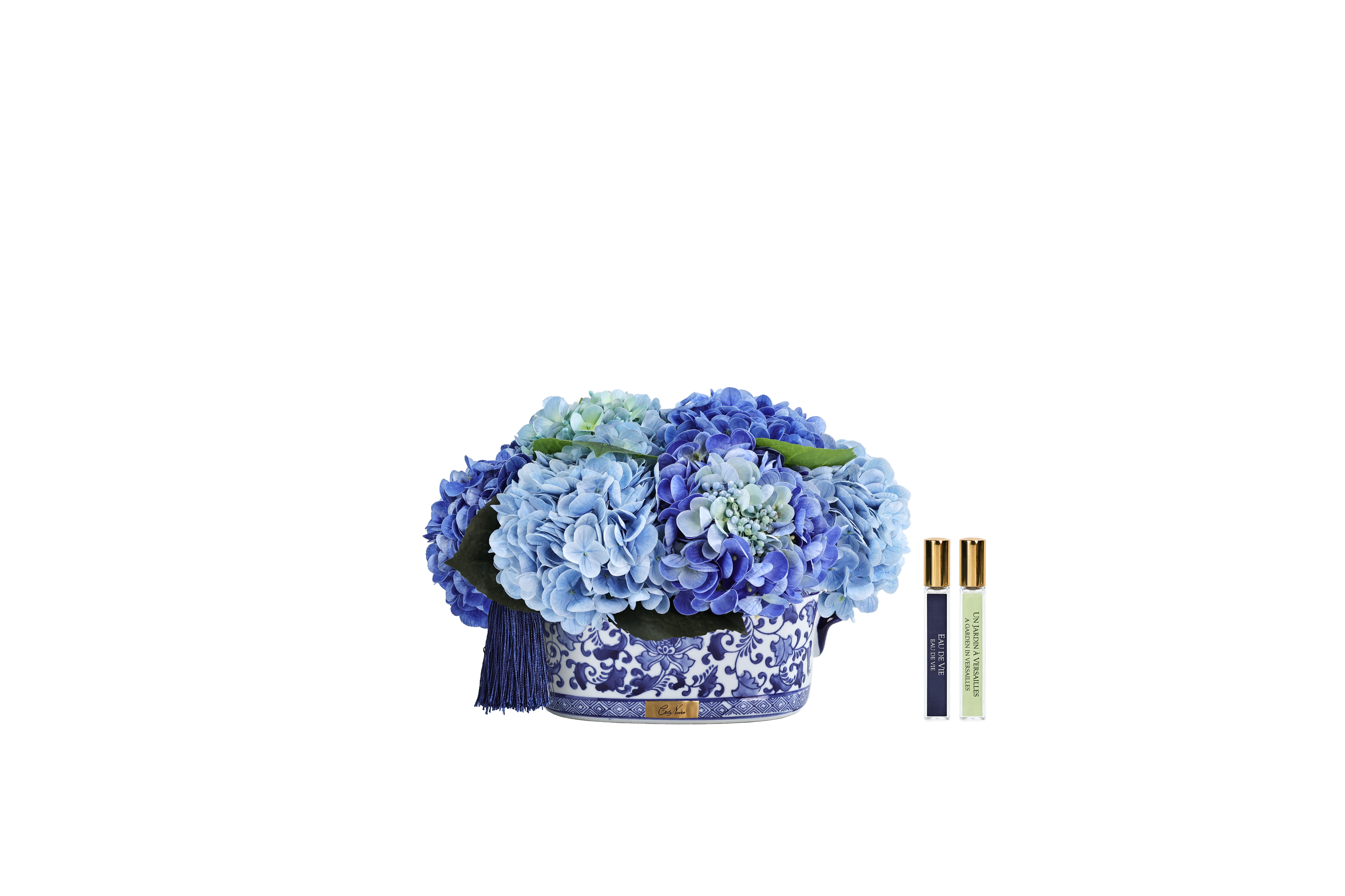 Côte Noire Chinoiserie CH03 bouquet hortensias bleu vase