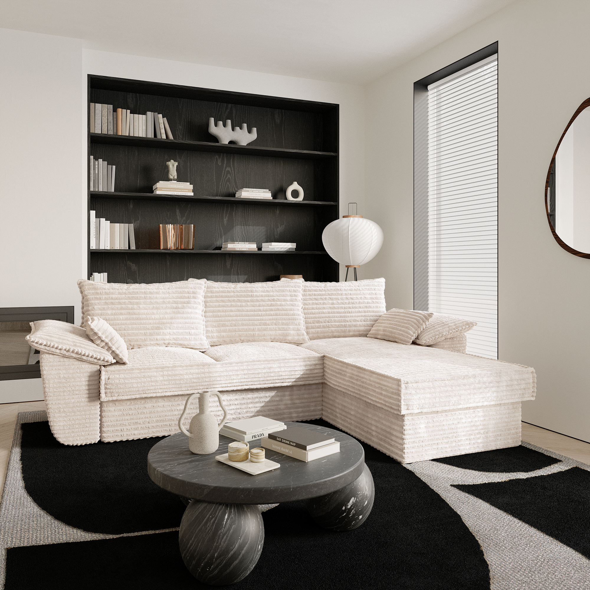 Sia Home Sasha canapé angle droit crème convertible avec coffre