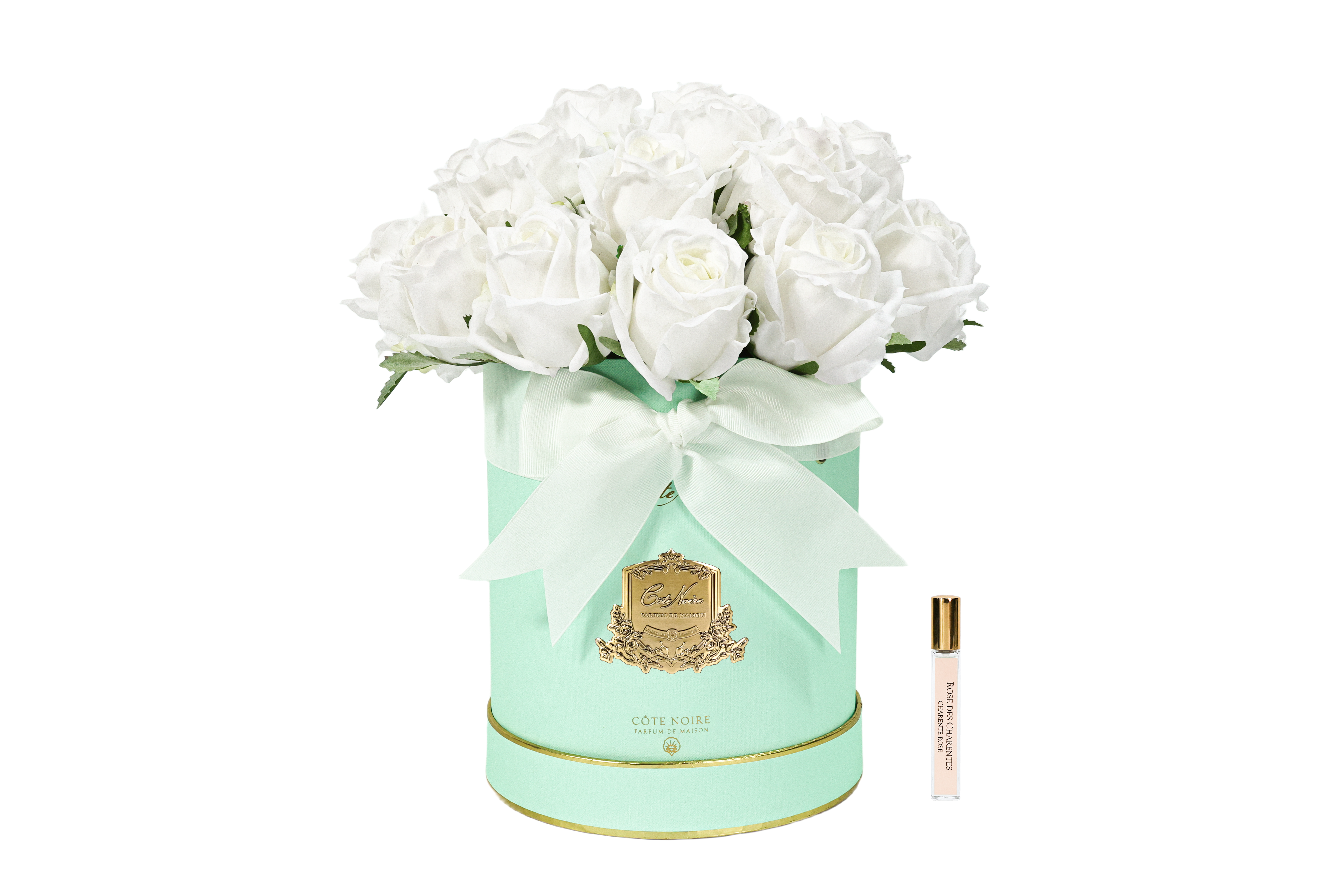Côte Noire Hat Box bouquet 23 roses ivoire 30cm