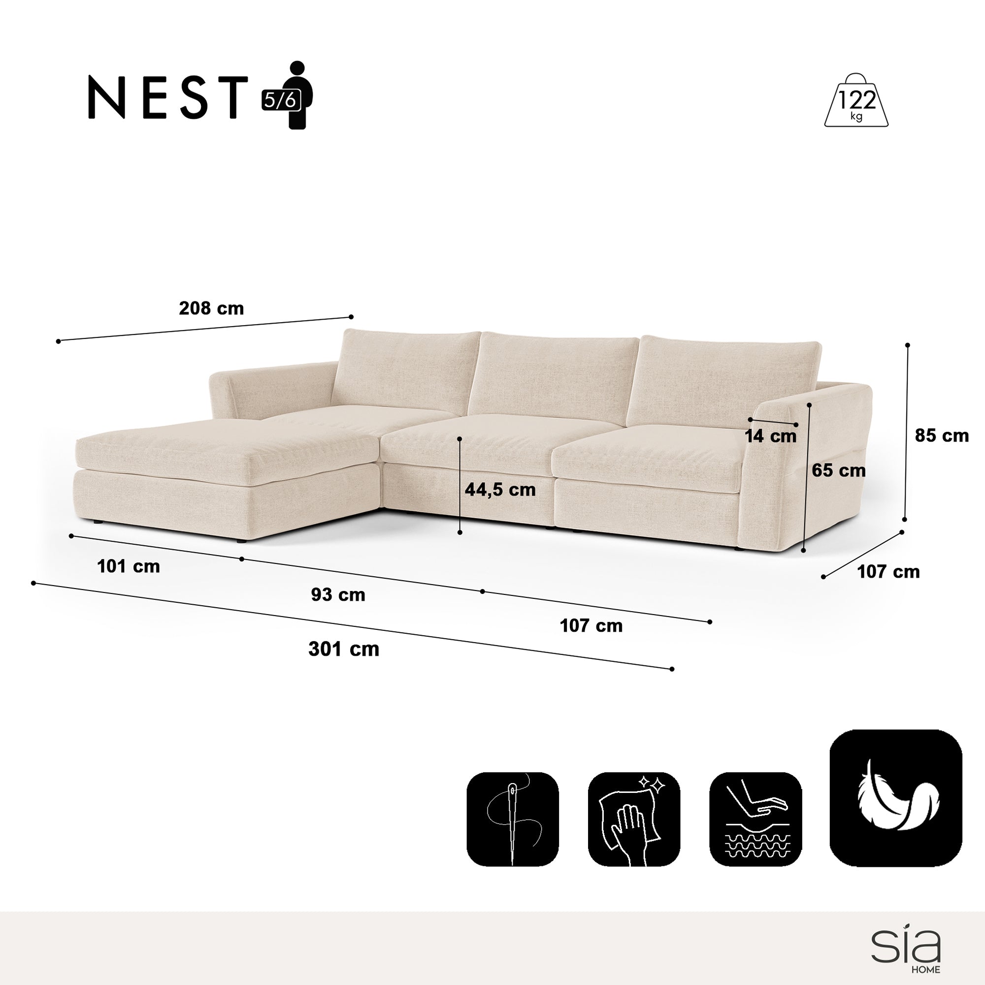Sia Home Nest canapé d'angle réversible 5-6 places modulable