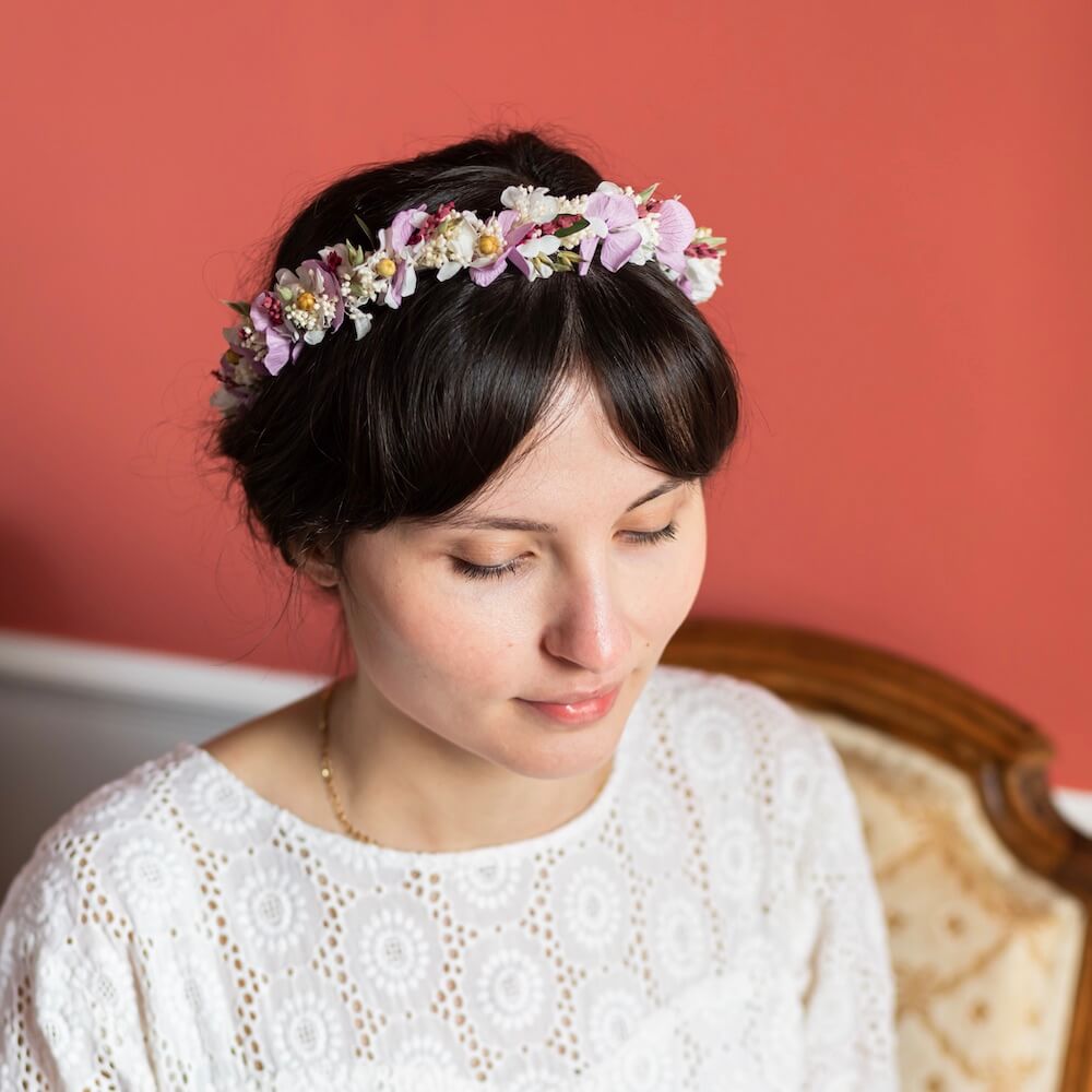 Flowrette Davia couronne fleurs séchées mariage bohème