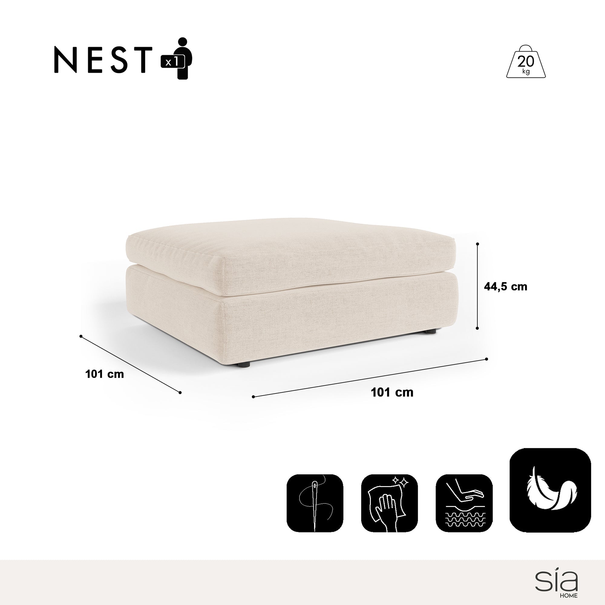 Sia Home Nest pouf beige assise modulable tissu
