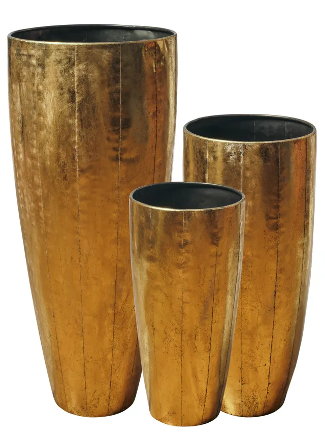 Feuillazur Rungis lot 3 vases métal doré contenants