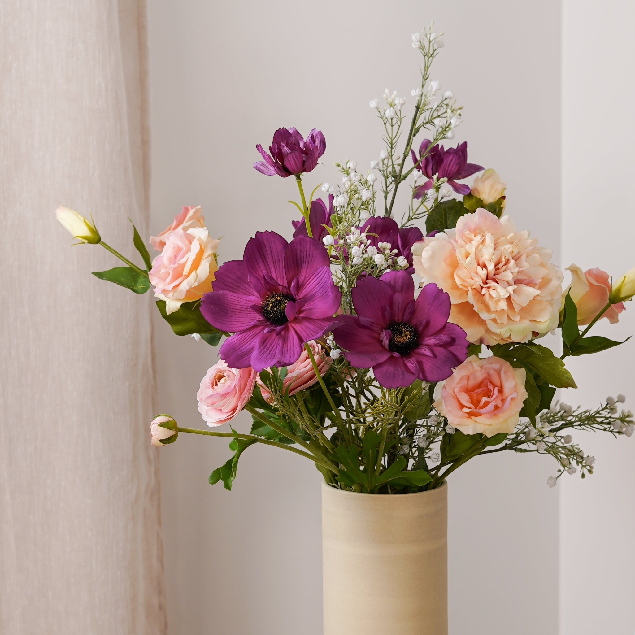 Flowrette Marjorie bouquet pivoines artificielles rose violet