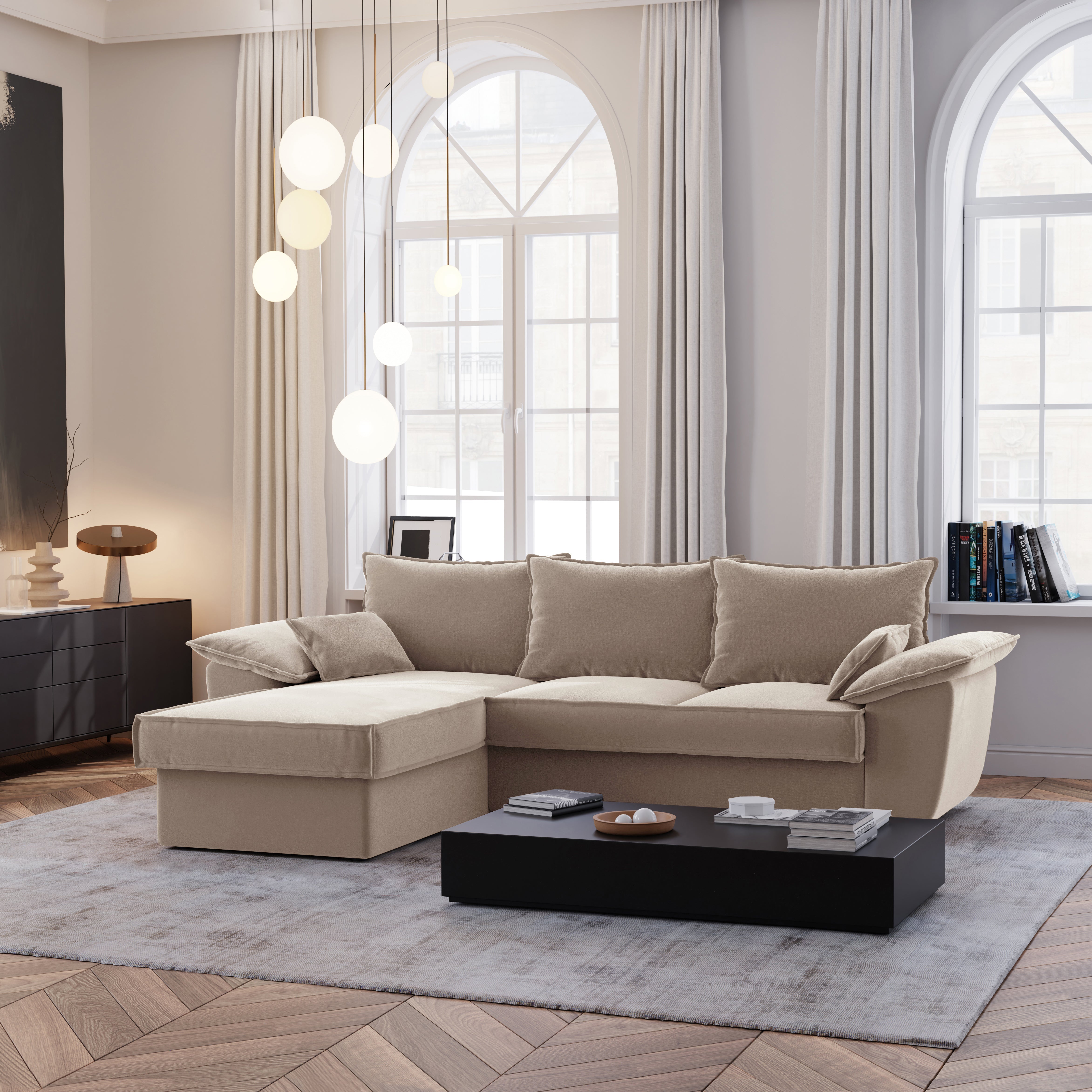 Sia Home Sasha canapé angle gauche beige convertible avec coffre
