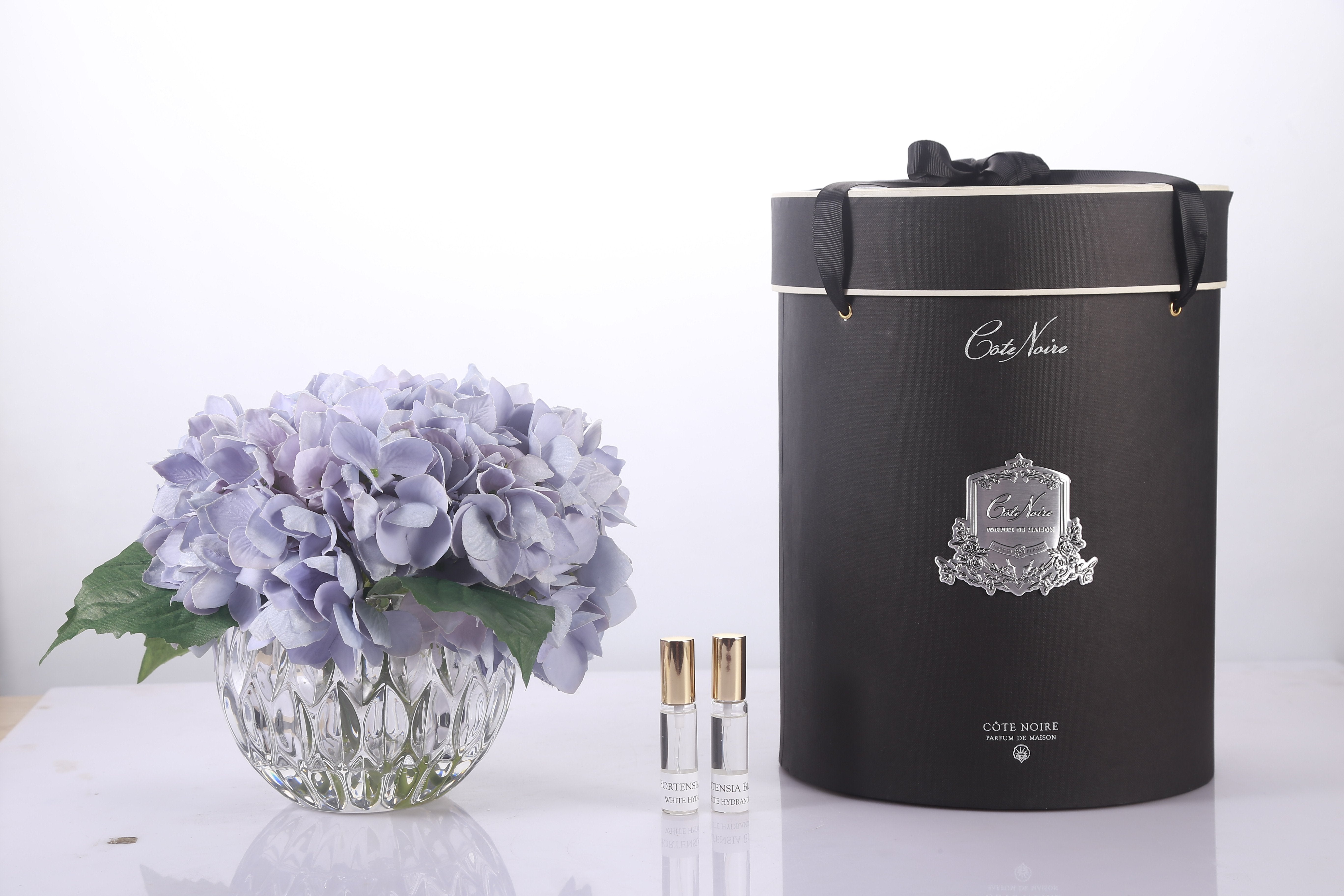Côte Noire Luxury LHY05 bouquet hortensia bleu vase cristal