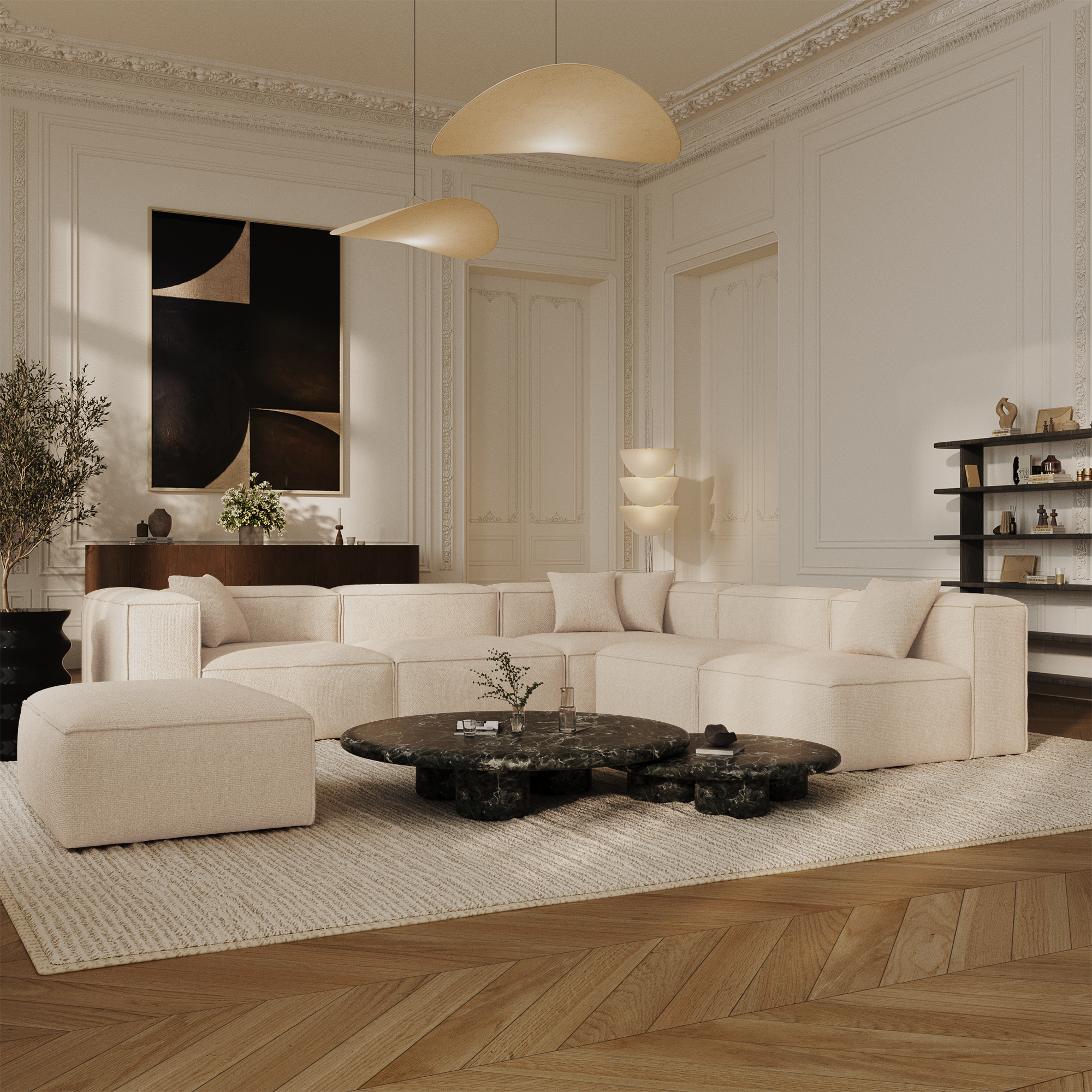 Sia Cubi pouf crème modulable mousse ressorts