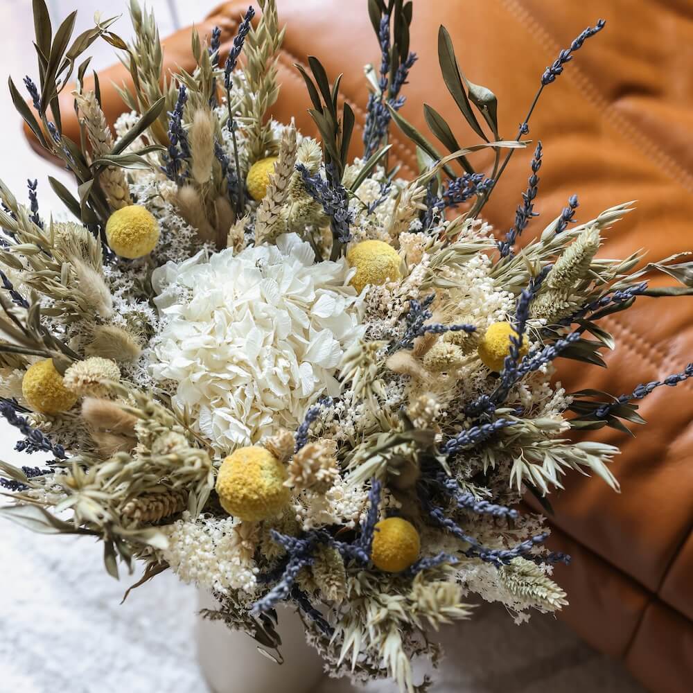 Flowrette Gautier bouquet fleurs séchées taille M jaune blanc