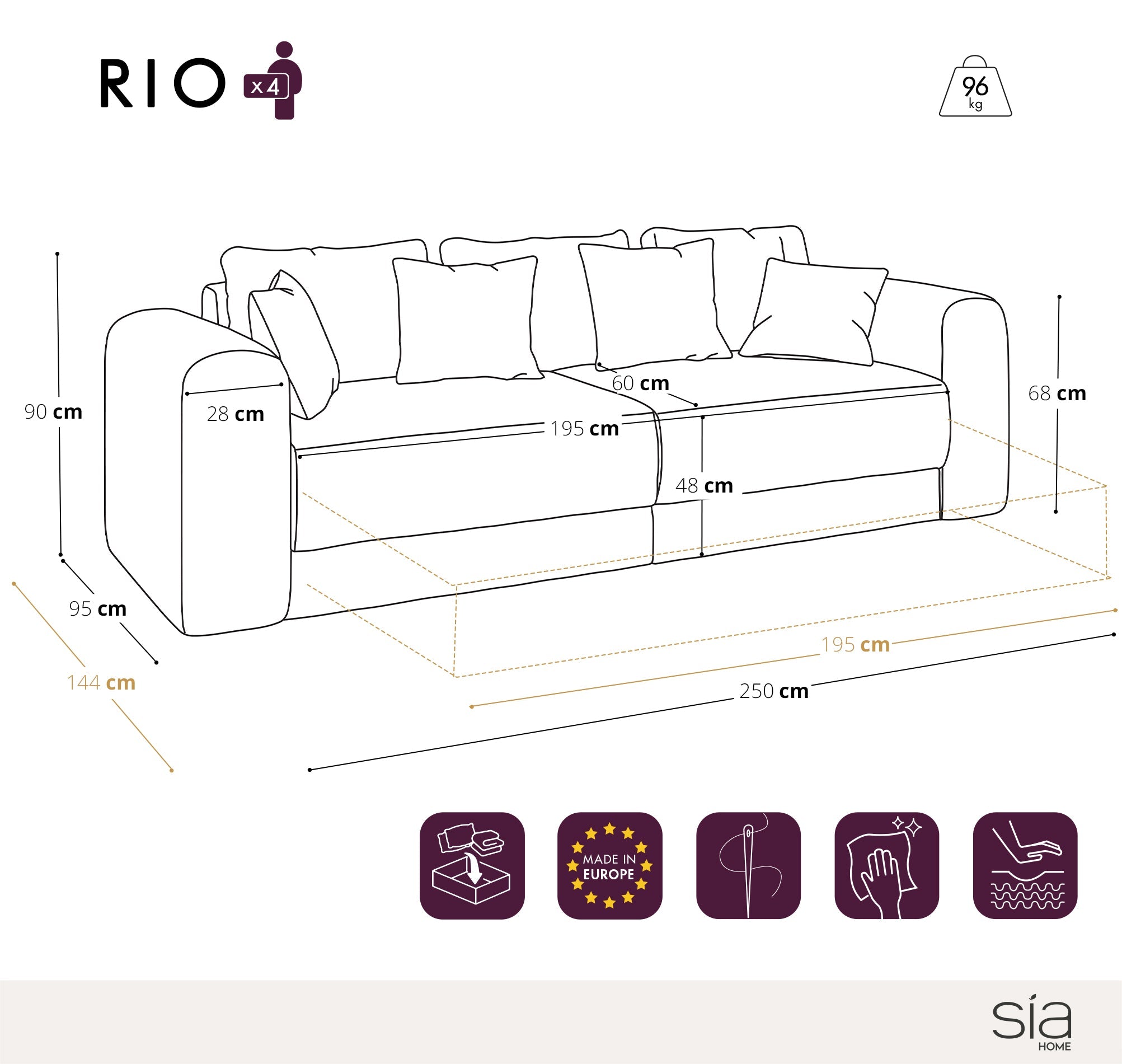 Sia Home Rio canapé convertible crème 4 places avec coffre
