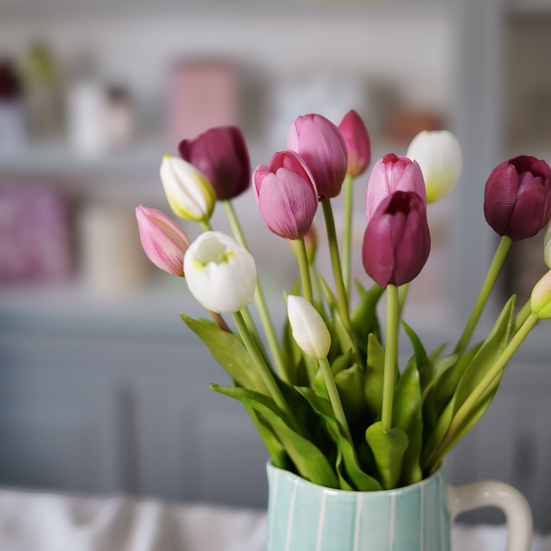 Flowrette Aurore bouquet tulipes artificielles pastel rose