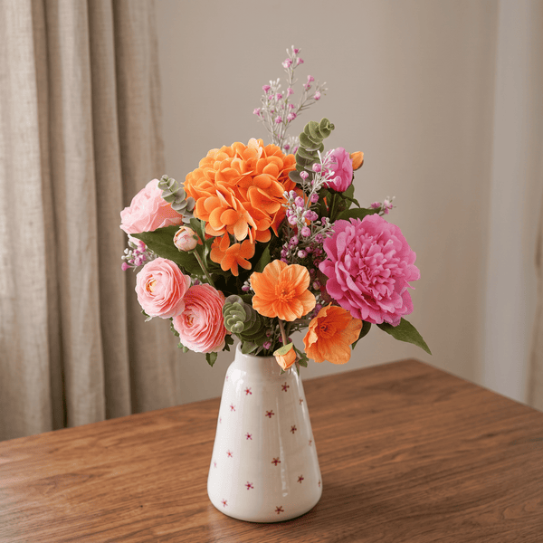 Flowrette Adèle bouquet fleurs artificielles orange rose