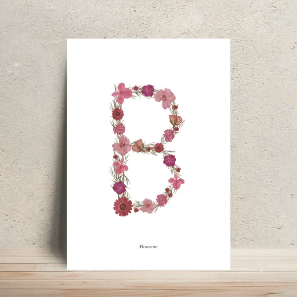 Flowrette affiche lettre rose herbier papier A4