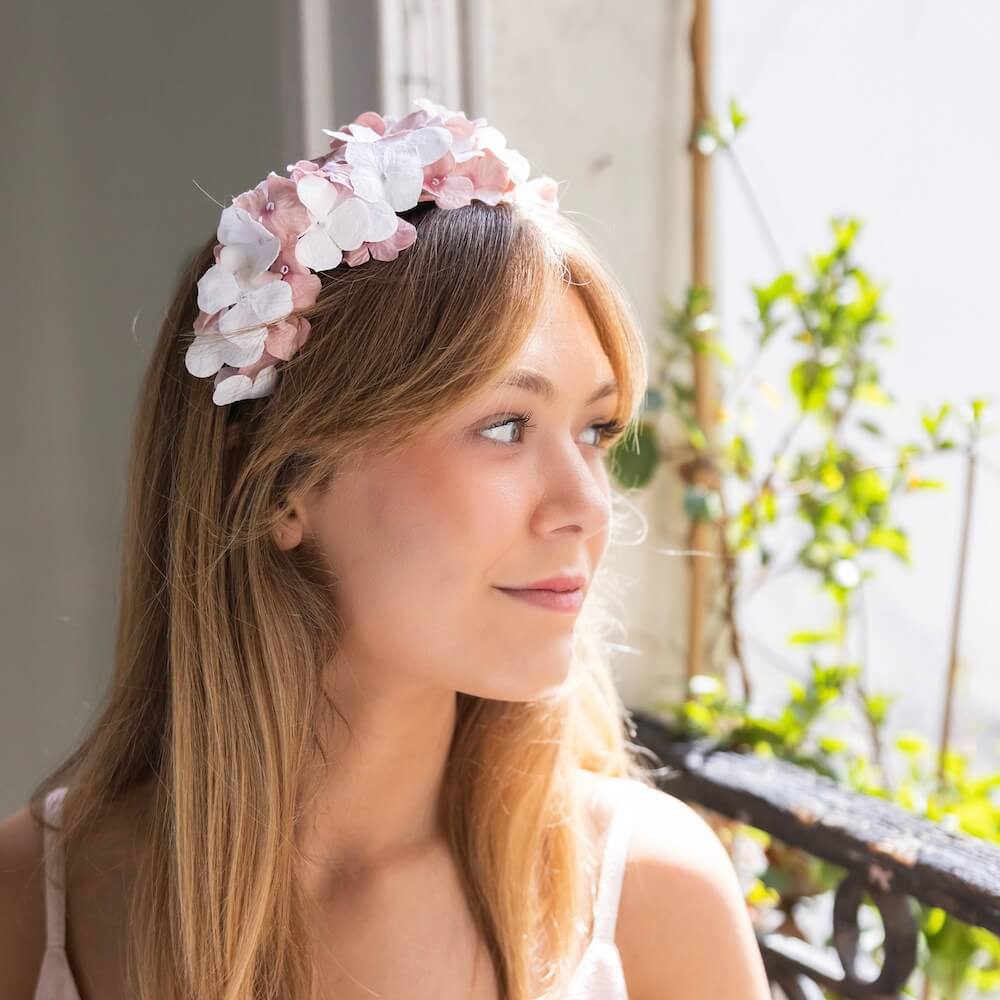 Flowrette Serre tête papier blanc rose serre tête taille L