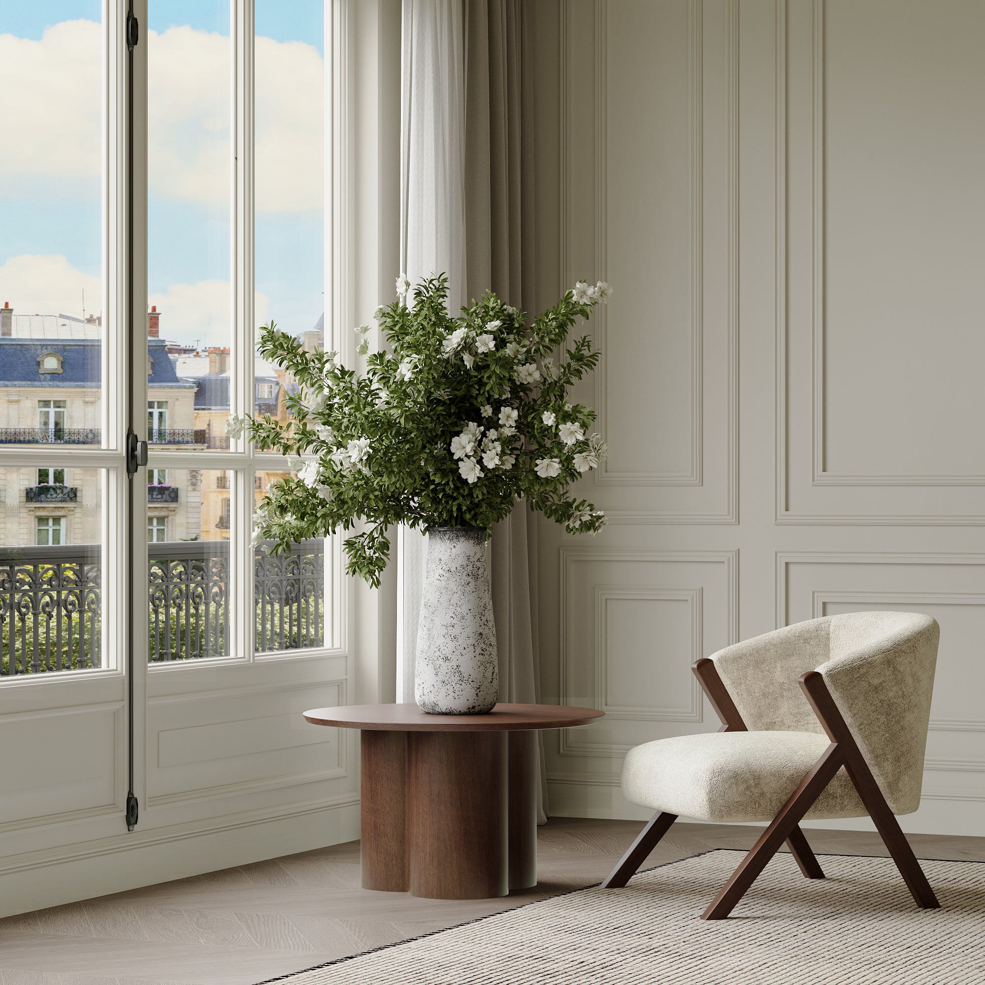 Sia Home Antica vase crème 49 cm fibre de ciment