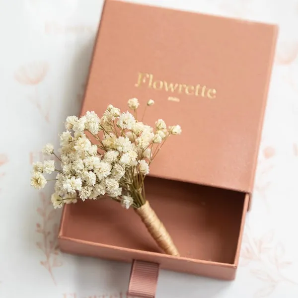 Flowrette boutonnière gypsophile blanc fleur stabilisée mariage