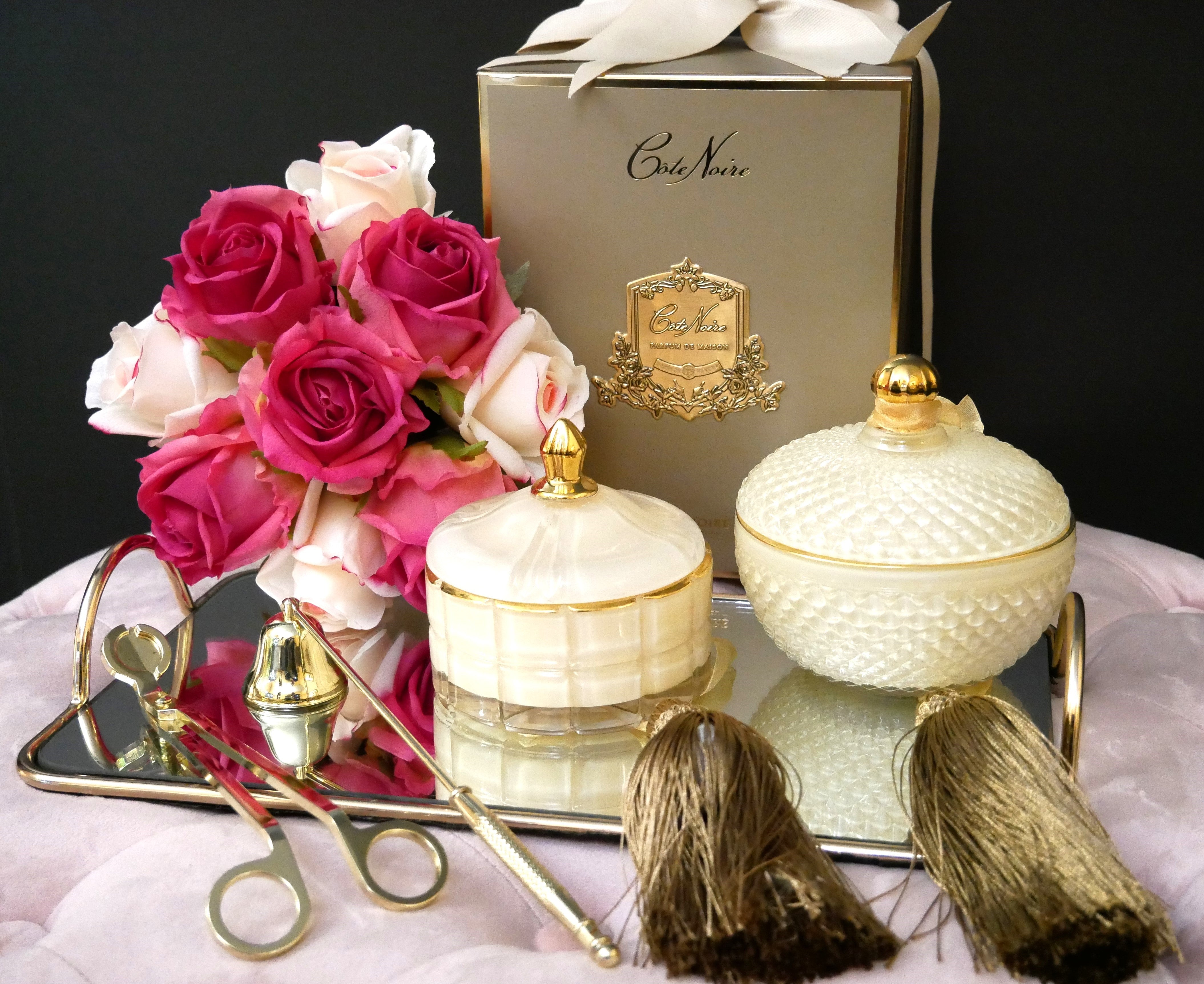 Côte Noire Art Deco GML30005 bougie vanille blanche 300g crème