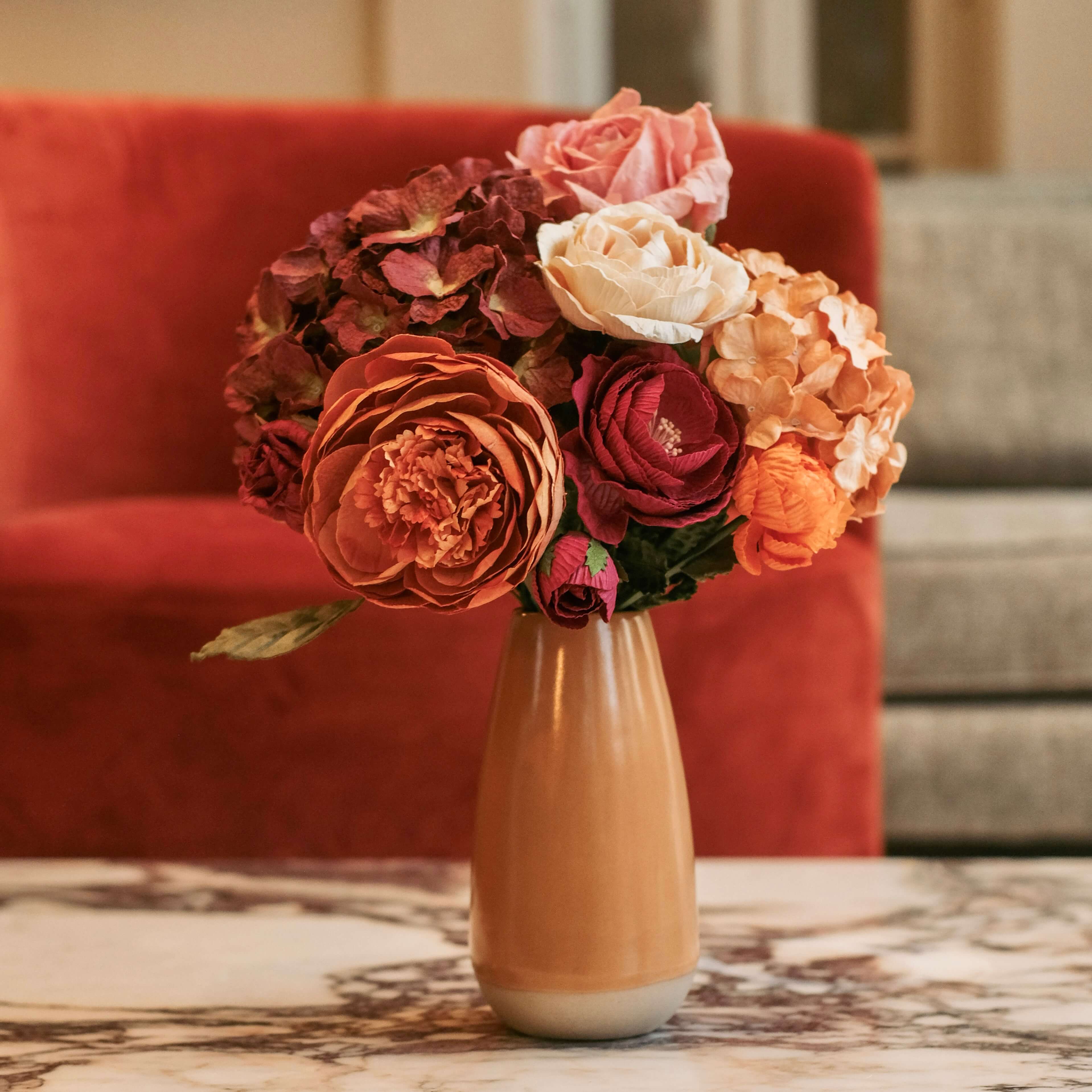 Flowrette Mucha bouquet fleurs papier terracotta bordeaux durable