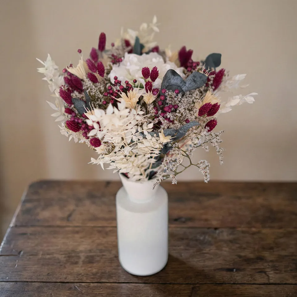 Flowrette Colette bouquet mixte fleurs séchées pivoine magenta