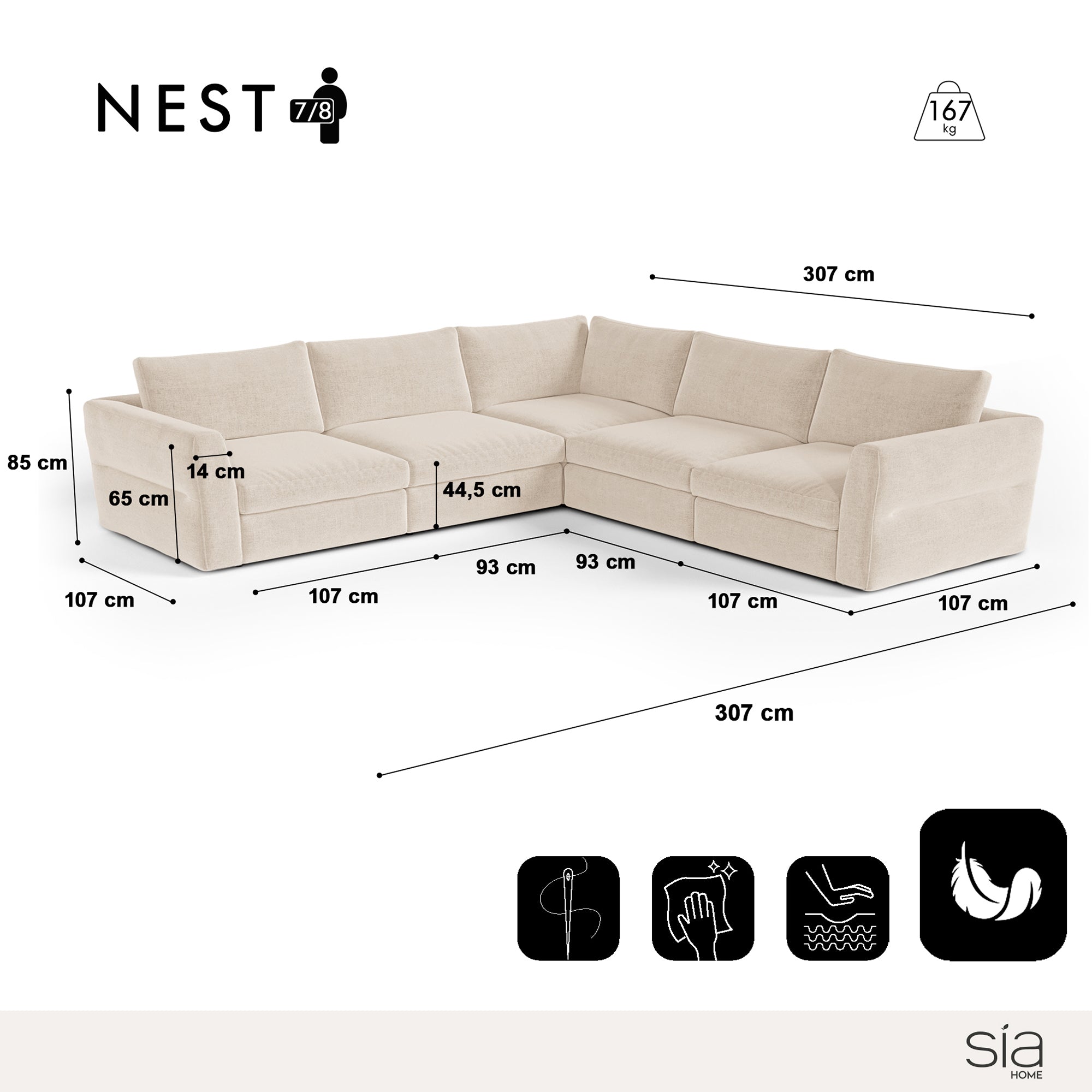 Sia Home Nest Panoramique Modulable canapé 7-8 places angle
