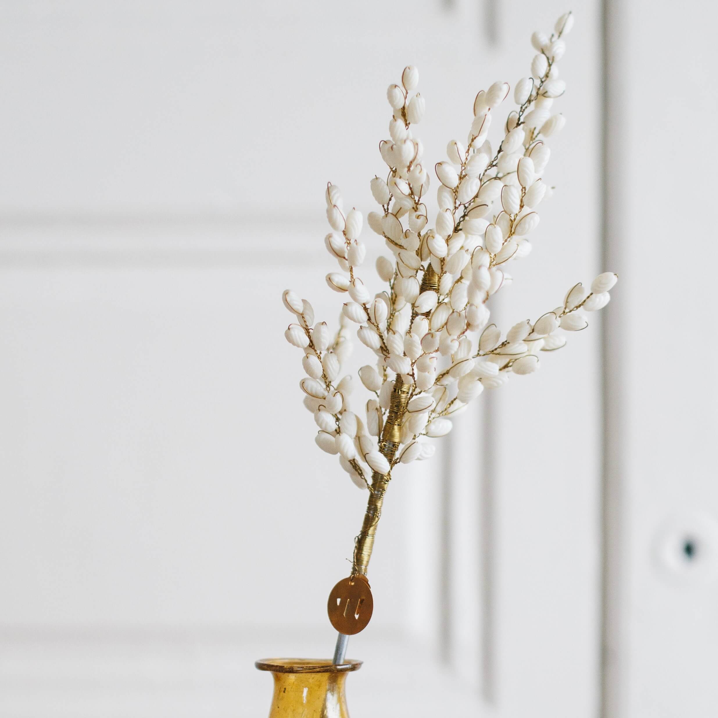 Flowrette Décoration branchage laiton blanc