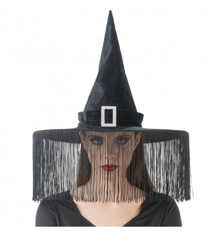 Feuillazur Rungis Chapeau sorcière noir franges accessoire Halloween