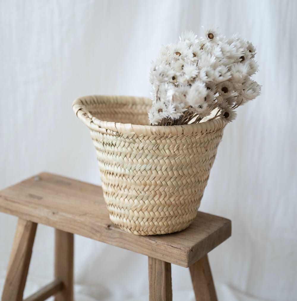 Flowrette Décoration cache-pot palme tressé main fibres naturelles