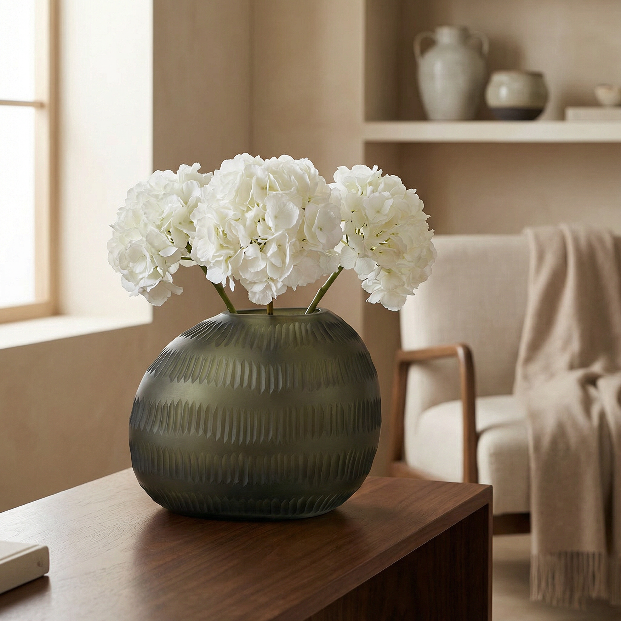 Sia Home Verdalys vase verre soufflé vert 18 cm stries relief