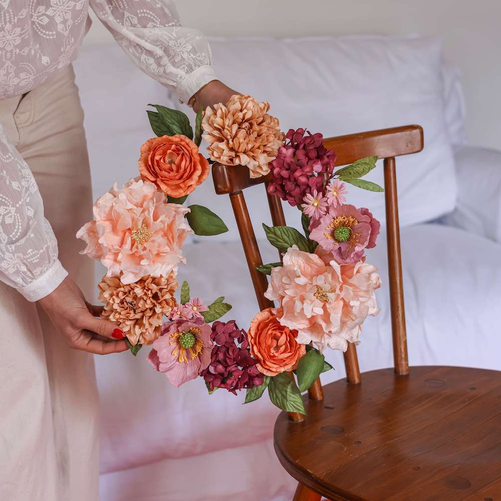 Flowrette Marlier couronne murale papier 45 cm rose