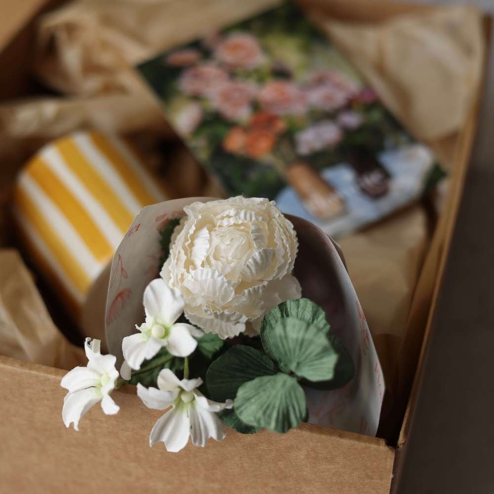 Flowrette Décoration coffret Lueur Florale jaune fleurs papier