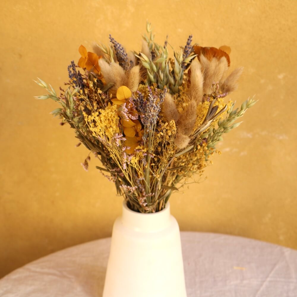 Flowrette Stanislas bouquet fleurs séchées M gypsophile moutarde